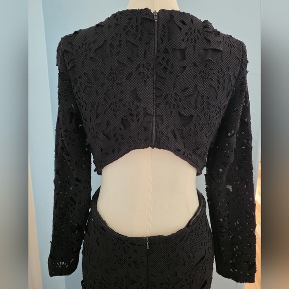 Monique Lhuillier Black Long Sleeve Shadow Gown - Picture 6 of 7